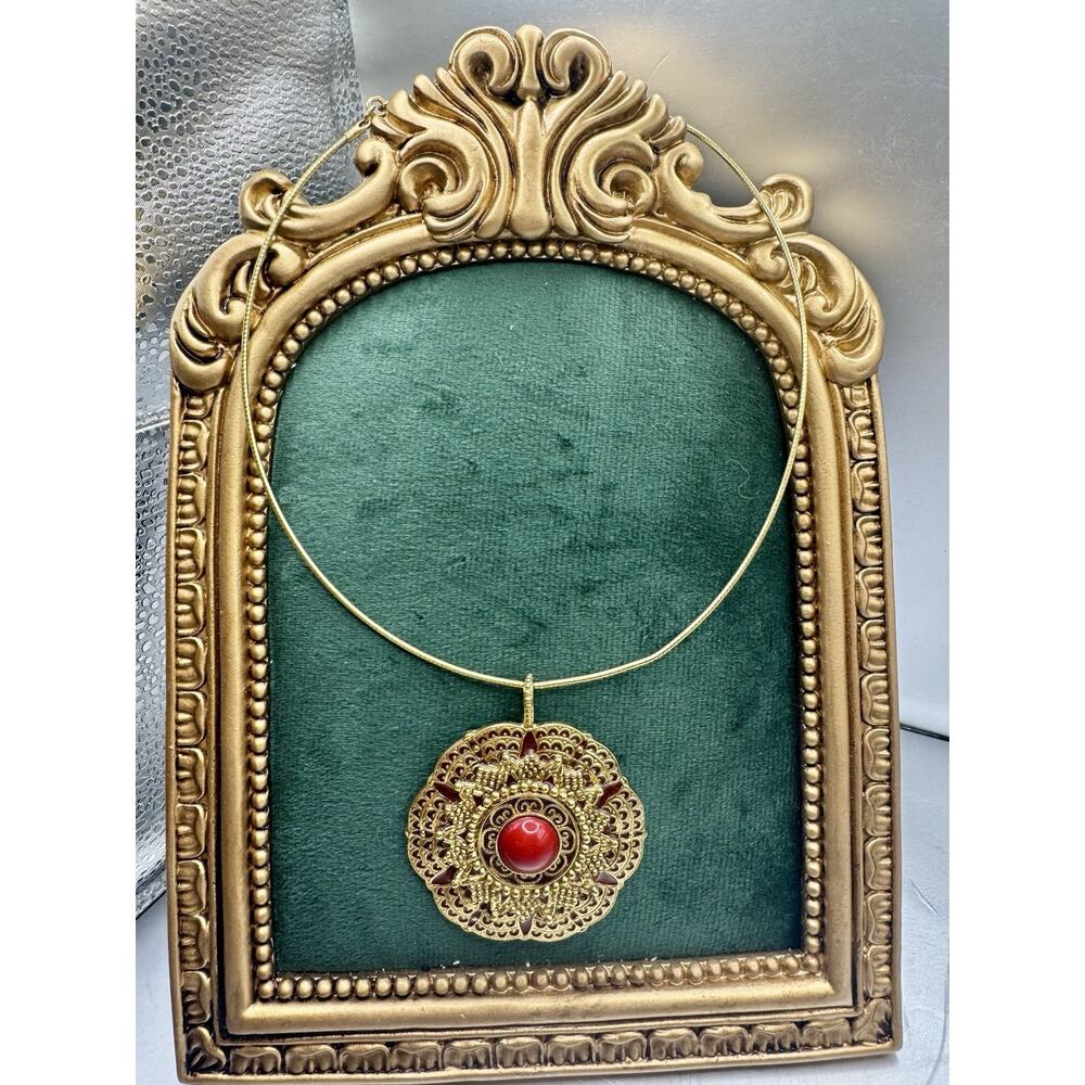 Vintage Joan Rivers Etruscan Pendant Necklace See-Thru Beauty